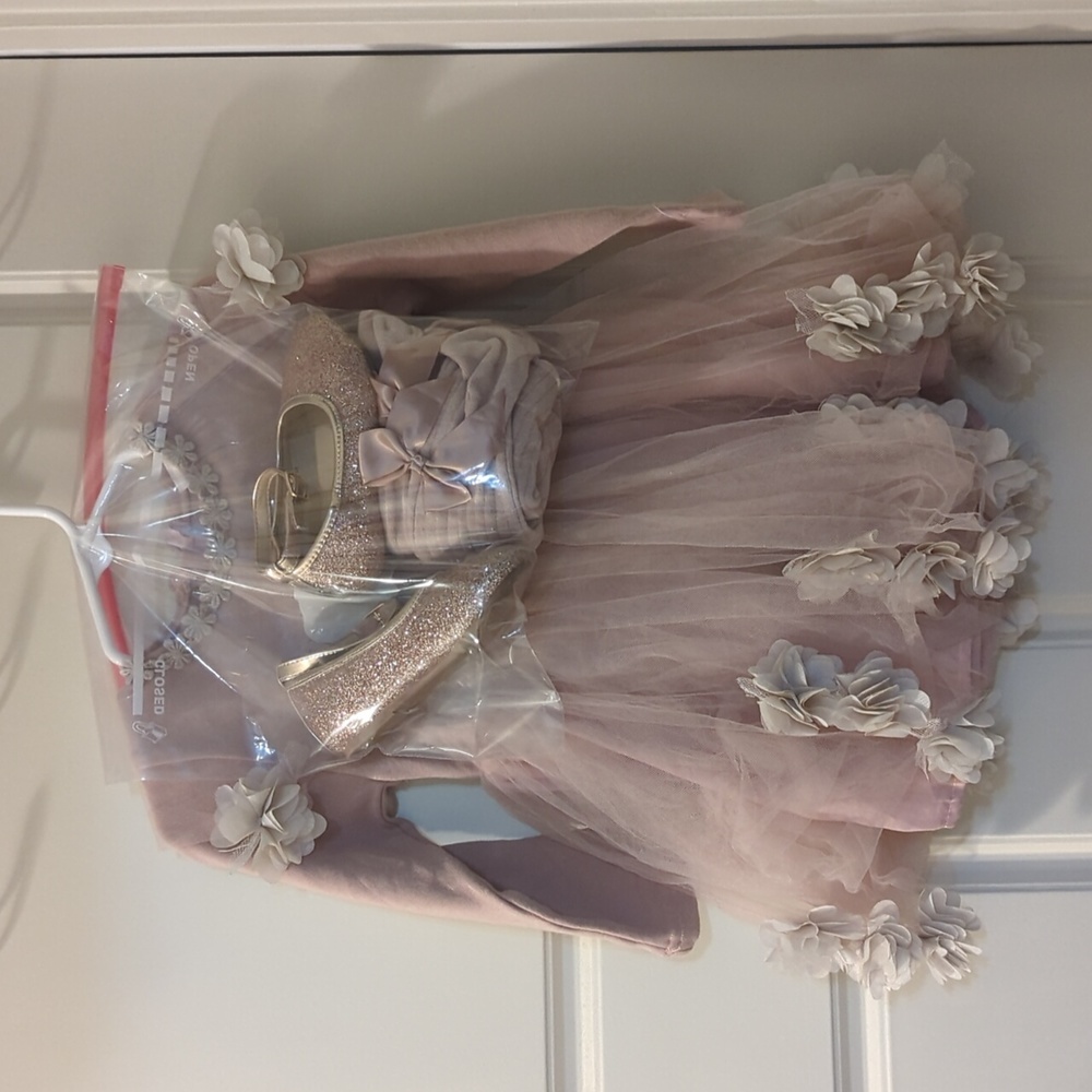 Dress with tights and shoes (occasion, formal, photos, flower girl ) 12 months